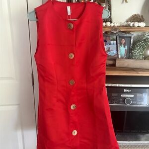 Red Sleeveless Button Front Shift Dress